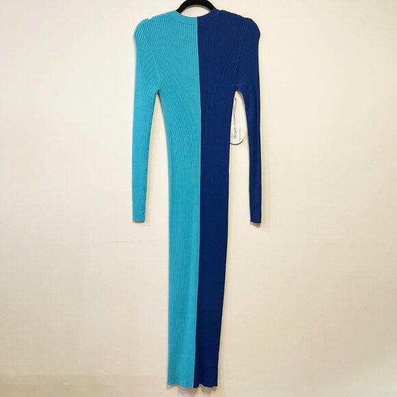 New Staud Shoko Colorblock Ribbed Bodycon Dress Blue Aqua Small $195 - Picture 3 of 8